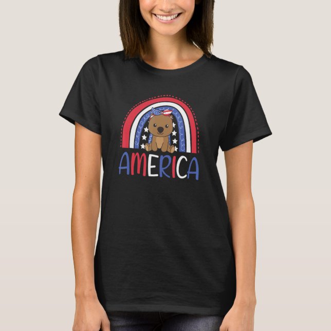 4th Of July American Wombat Kids Usa Rainbow Womba T-Shirt (Front)