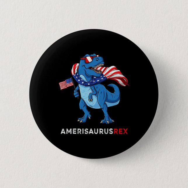4th Of July Amerisaurus T Rex Dinosaur Boys Kids T 6 Cm Round Badge (Front)