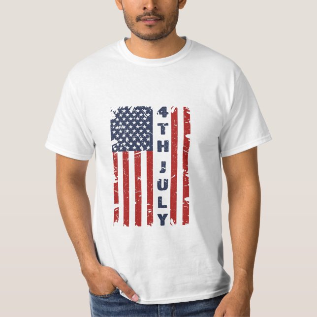 4TH of July and Torn US Flag  T-Shirt (Front)