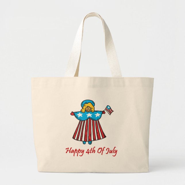 4th of july angel large tote bag (Front)