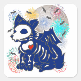 4th of July Anime Wolf Emo Gothic Patriotic Square Sticker