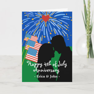 4th of July Anniversary with Couple Fireworks Card