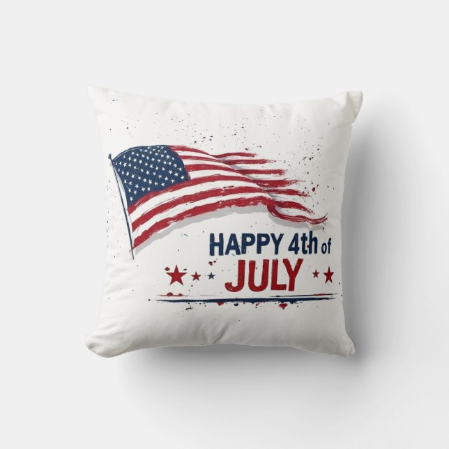 4th of July - Artistic US Flag Paint Splatter Cushion (Front)