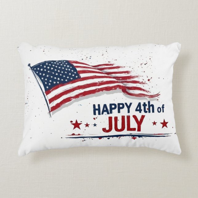 4th of July - Artistic US Flag Paint Splatter Decorative Cushion (Front)