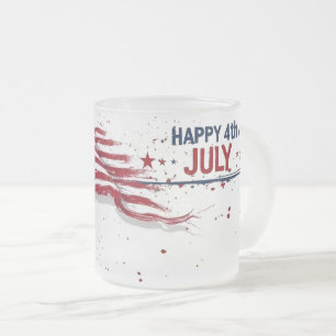 4th of July - Artistic US Flag Paint Splatter Frosted Glass Coffee Mug