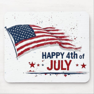 4th of July - Artistic US Flag Paint Splatter Mouse Mat
