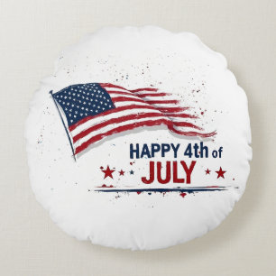 4th of July - Artistic US Flag Paint Splatter Round Cushion