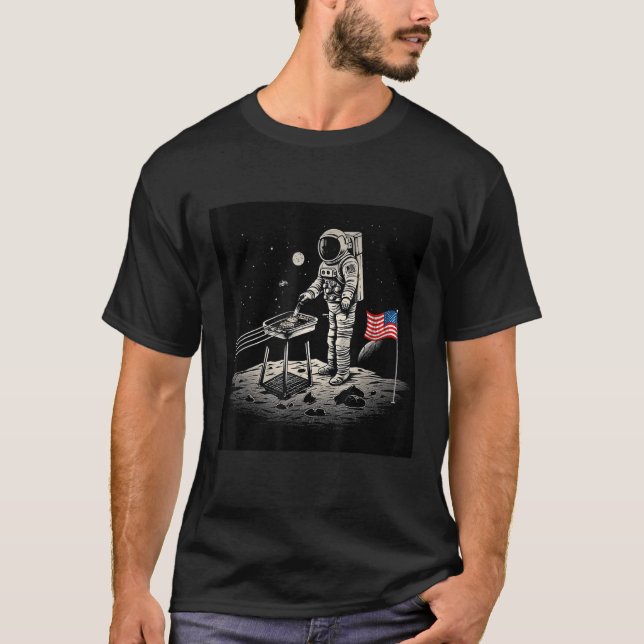 4th of July Astronaut American Flag Grilling on th T-Shirt (Front)