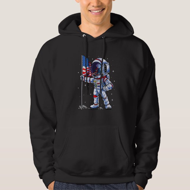 4th Of July Astronaut Usa American Flag  Patriotic Hoodie (Front)