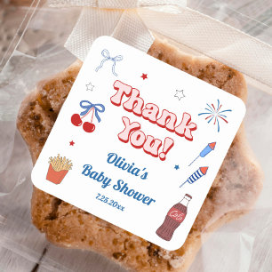 4th of July Baby Girl Shower Thank You Favour Square Sticker