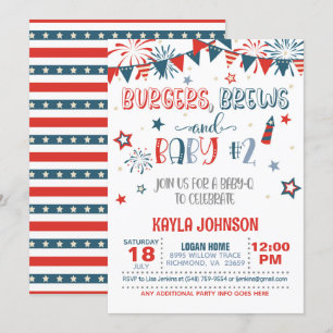4th of July Baby Q Baby Shower - Baby 2 Invitation