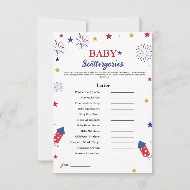 4th of july  baby scattergories baby shower game (Front)