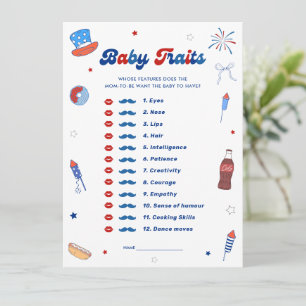 4th of July Baby Shower Baby Traits Game Card