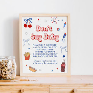 4th of July Baby Shower Girl Don't Say Baby Game Poster