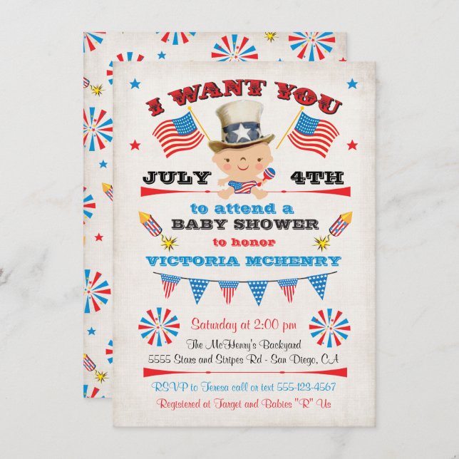 4th of July Baby Shower invitations (Front/Back)