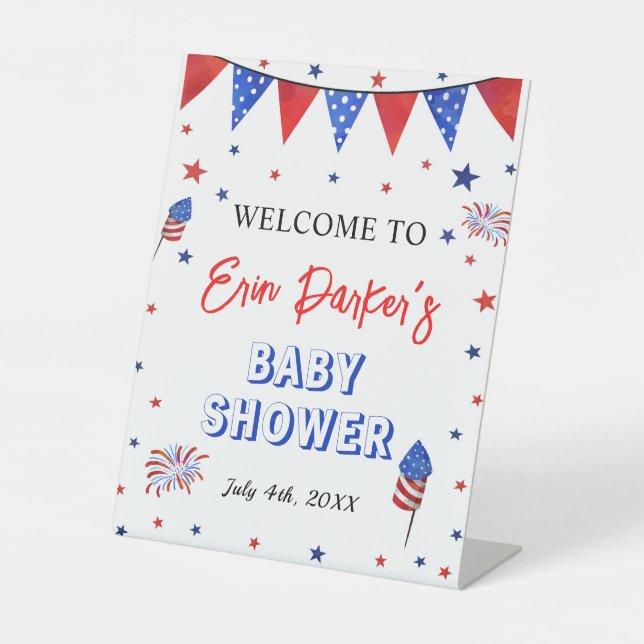 4th of July Baby Shower, Welcome Pedestal Sign (Front)