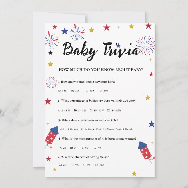 4th of july Baby trivia Baby shower game Card (Front)