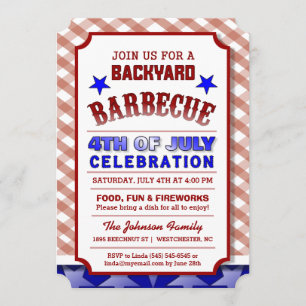4th of July Backyard BBQ Celebration Festive Invitation