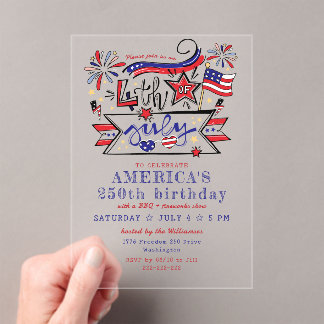 4th of July Backyard BBQ & Fireworks America 250 Acrylic Invitations