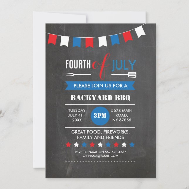 4th of July Backyard BBQ Independence Party Invite (Front)