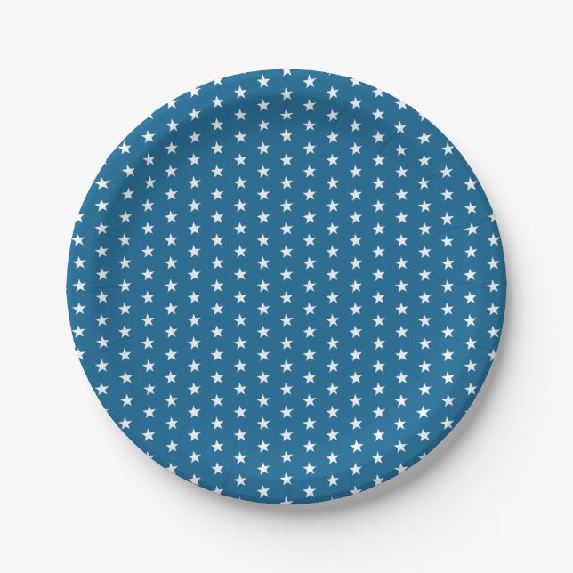 4th of July Backyard BBQ Party Blue White Star Paper Plate (Front)