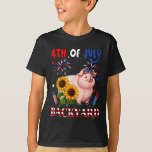 4th Of July Backyard Pig Bow Tie Us Flag Farmer Lo T-Shirt