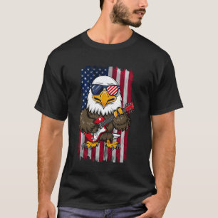 4th Of July Bald Eagle Playing Guitar USA Flag Gui T-Shirt