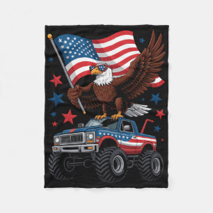 4th Of July Bald Eagle Riding Monster Truck Indepe Fleece Blanket