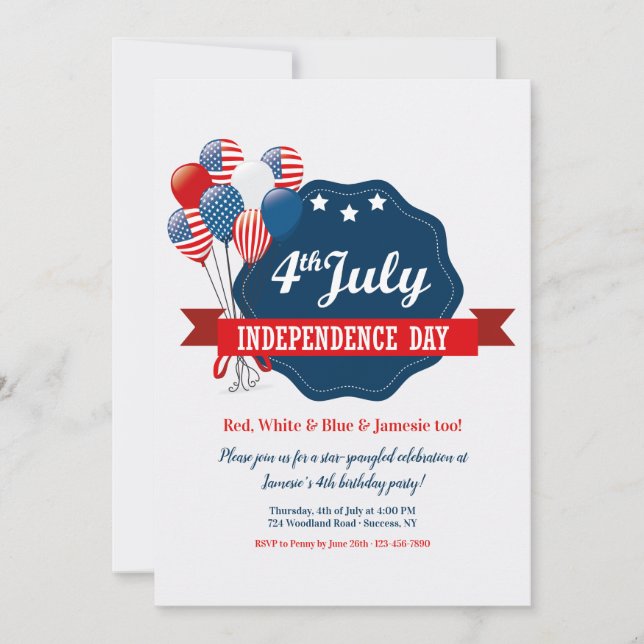 4th of July Balloons Invitation (Front)