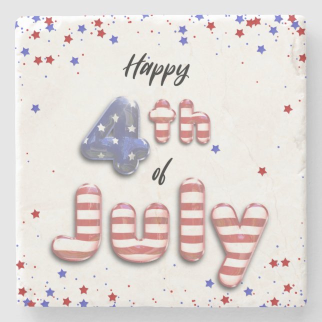 4th of July Balloons Stars Stripes - Stone Coaster (Front)
