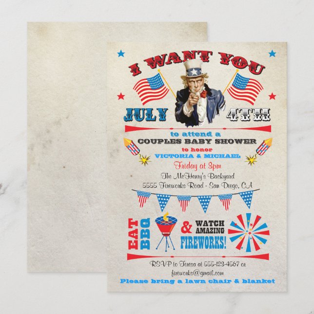 4th of July Barbecue bbq Baby Shower invitations (Front/Back)