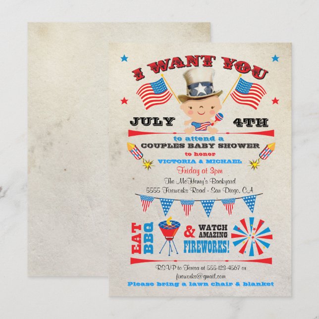 4th of July Barbecue bbq Baby Shower invitations (Front/Back)
