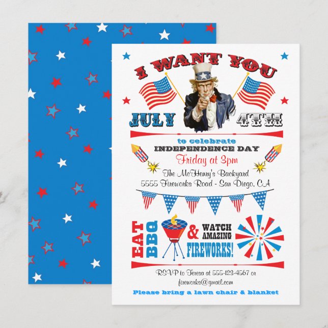 4th of July Barbecue bbq party invitations (Front/Back)