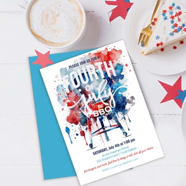 4th of July Barbecue Cookout Watercolor Invitation (Creator Uploaded)