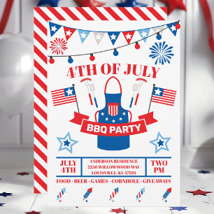 4th Of July Barbeque Apron Red BBQ Party Invitation