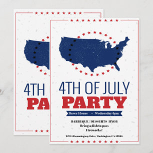 4th of July Barbeque Party Invitation America Map