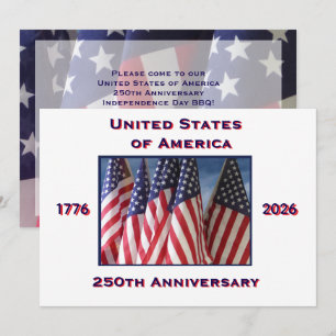 4th of July Barbeque, USA 250th Anniversary, Flags Invitation