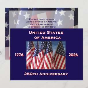 4th of July Barbeque, USA 250th Anniversary, Flags Invitation