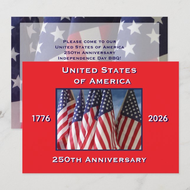 4th of July Barbeque, USA 250th Anniversary, Flags Invitation (Front/Back)