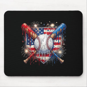 4th of July Baseball Drip Ice Cream Patriotic Mouse Mat