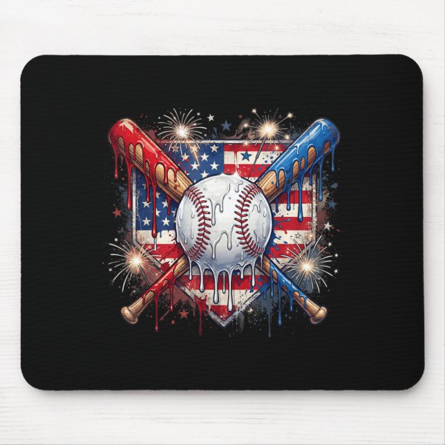 4th of July Baseball Drip Ice Cream Patriotic Mouse Mat (Front)