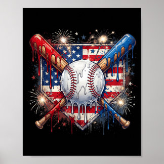 4th of July Baseball Drip Ice Cream Patriotic Poster