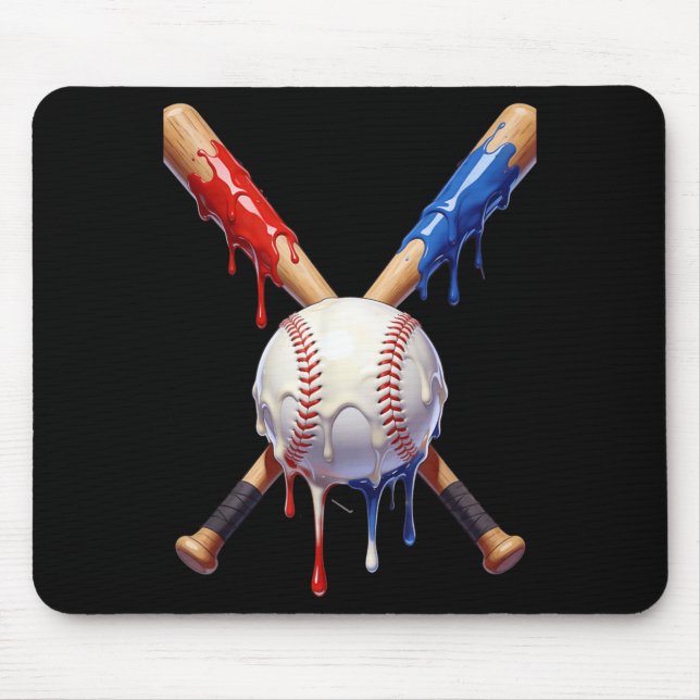 4th of July Baseball Ice Cream Drip Patriotic Mouse Mat (Front)