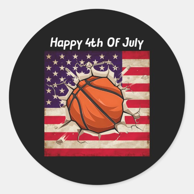 4Th Of July Basketball Fourth Family Usa Classic Round Sticker (Front)