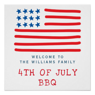 4th of July BBQ   American Flag  - Welcome Poster