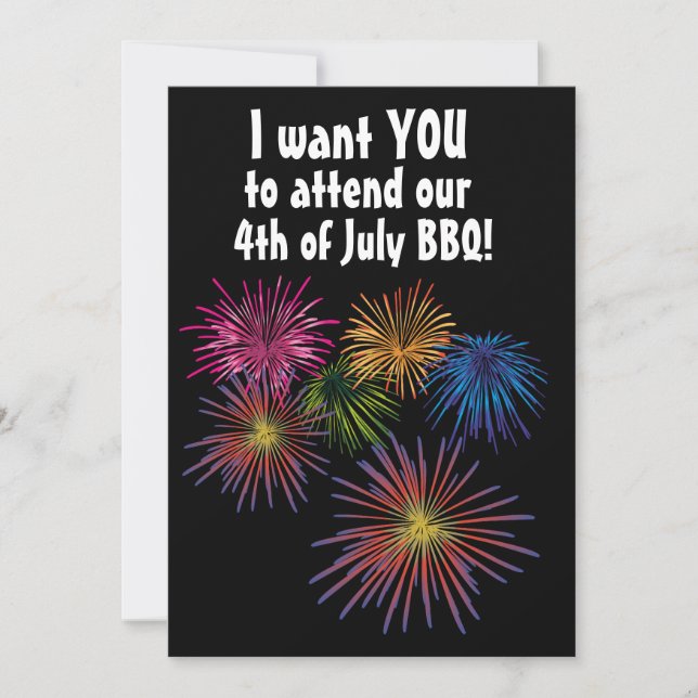 4th OF JULY BBQ FIREWORKS PARTY CUSTOM INVITATIONS (Front)