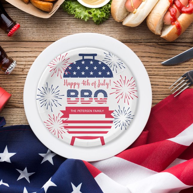 4th of July bbq  fireworks stars and stripes Paper Plate (Creator Uploaded)