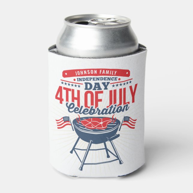 4TH of July BBQ Grill Family Reunion  Can Cooler (Can Front)