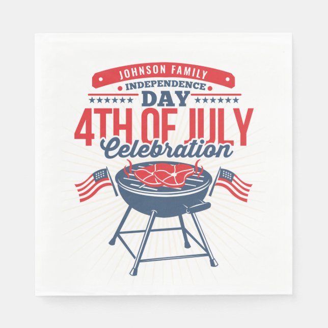 4TH of July BBQ Grill Personalised Family Reunion Napkin (Front)