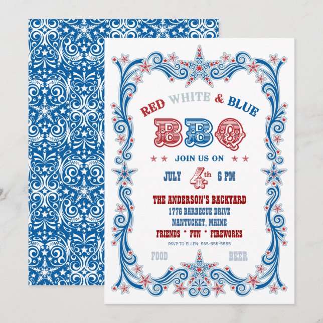 4th of July BBQ Invitation (Front/Back)